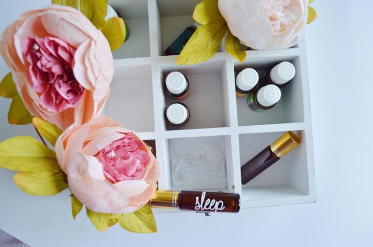 Oil Gas Shifts - several vials in white wooden organizer shelf