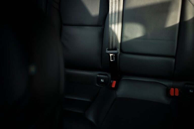 Safety Tips - black leather car seat with seat belt